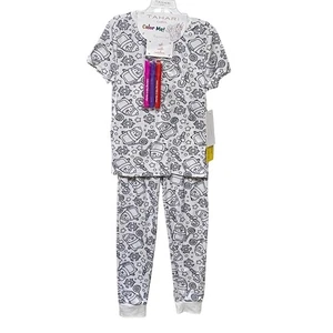 Tahari Girl Color Me! Pajama Set Girls White Coloring Fabric Markers 7/8 NWT - Picture 1 of 6