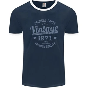 Vintage Año 54th Cumpleaños 1971 Hombre Ringer Fotl Azul Marino/Blanco - Imagen 1 de 3