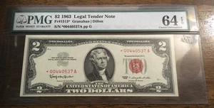 1963 $2.00 RED SEAL STAR NOTE PMG 64 Fr #1513* S/N *00440537 A - Picture 1 of 2