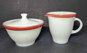 3 Pc. Vtg PYREX Flamingo Sugar & Creamer Pink Gold Milk Glass Mid Century Decor - Picture 1 of 10