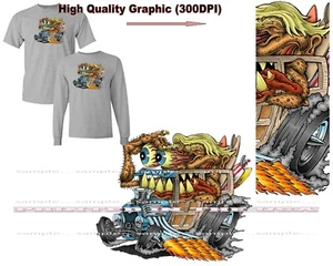 T-Shirt Surfing Monster Wave Crasher Woody Wagon Hot Rod Auto BM Cartoon grau - Bild 1 von 4