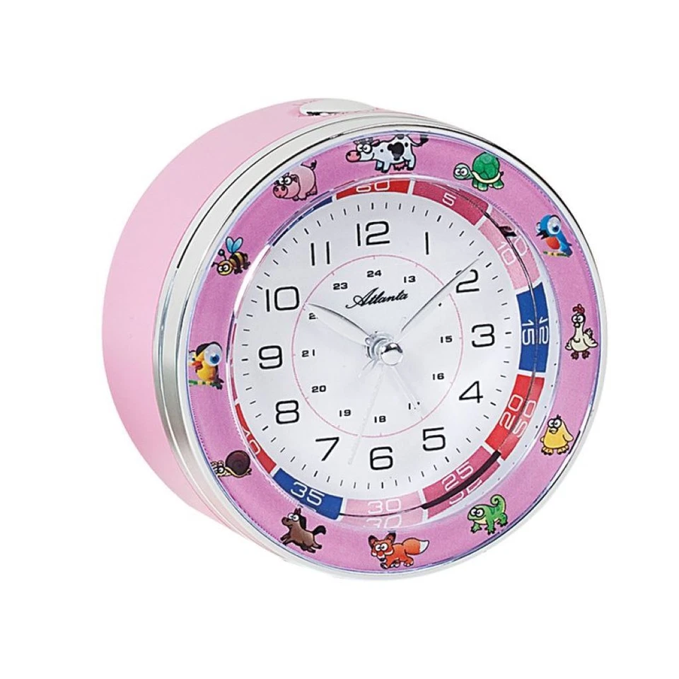 Atlanta Analógico Despertador Niños Cuarzo Rosa Plástico Redondo Función - Imagen 1 de 1