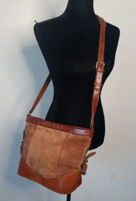 Bolso Bandolera Vintage FELISI x ANN TAYLOR Gamuza Tostada y Cuero Foto 1 de 4