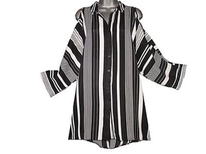 Camisa de ala de murciélago a rayas blancas y negras talla grande hombro frío - Imagen 1 de 5