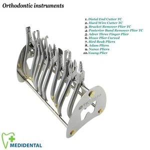 Set Of 11 - ORTHODONTIC Pliers & Cutters With Stand Dental Hand Instruments New - Picture 1 of 12