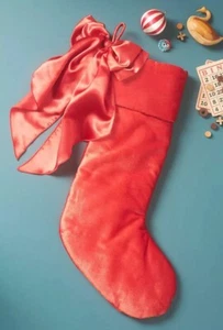 Anthropologie RED Velvet Bow Stocking Christmas Holiday Plush Luxury Brand NWT - Picture 1 of 3