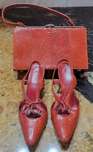 Vintage 40s Red Snakeskin La Patti Heels & Matching Purse - Picture 1 of 10