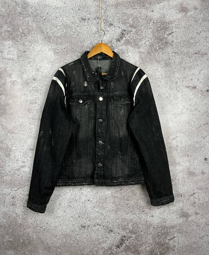 Amiri Varsity Giacca Denim Distrutto Bordo Pelle Uomo Taglia M