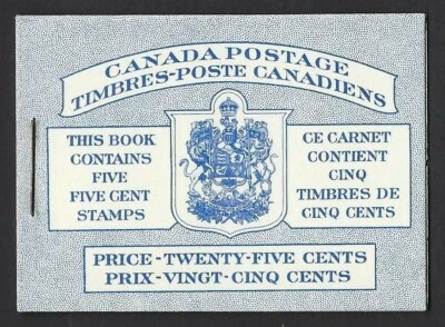 Canadá BK48a: 1954 Conmemorativo 5c Blue Beaver - Panel 336a, Folleto Grapado, En muy buen estado Foto 1 de 2