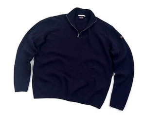 Auth Men's PAUL & SHARK Logo Navy 1/4 Zip Wool Luxury Sweaters Classic Size XL - Picture 1 of 11