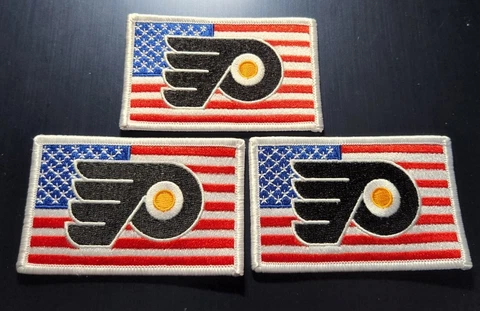 Lot of 3 Philadelphia Flyers USA Flag Patch Iron or Sew Philadelphia USA Flag Cover