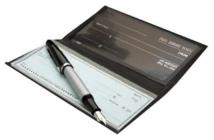 Black Genuine Leather Standard Checkbook Cover Holder Wallet - Picture 1 of 4