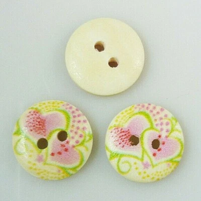 Pkg of 20 PINK HEARTS 2-hole Wooden Buttons 5/8" (15mm) Scrapbook Craft (4290) - Image 1 of 2