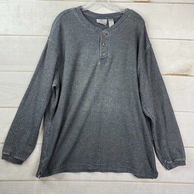 Camisa Farah Para Hombres XL Gris Negra Pull Over Manga Larga Henley 1/4 Botón Tejido Top Foto 1 de 4