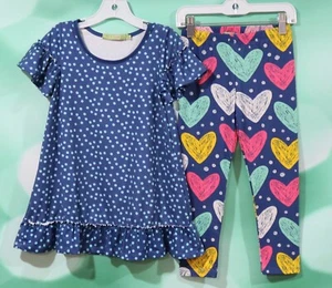 Millie Loves Lily Size 6 Girls Blue Polka Dots And Hearts Two Piece Outfit - Picture 1 of 4