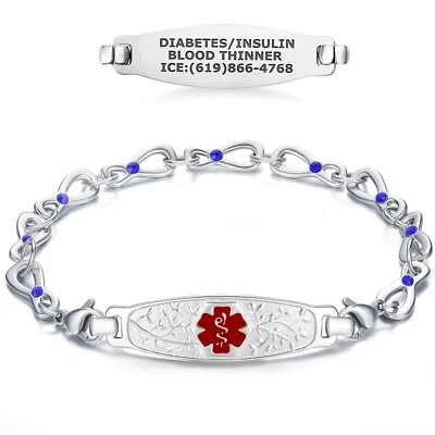 Pulsera Identificación Alerta Médica Divoti Elegante Cristal de Zafiro Oliva e Infinito Foto 1 de 4