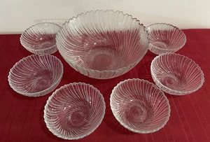 Arcoroc Seabreeze 7 piece -10” Serving & 6 Salad/Dessert Bowl Set NICE! - Picture 1 of 11