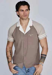 SikSilk Men's Beige Retro Resort Shirt Medium - Picture 1 of 4
