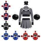 Kids Girls Uniform Invisible Zipper Cheerleading Outfit Contrast Color Stretch