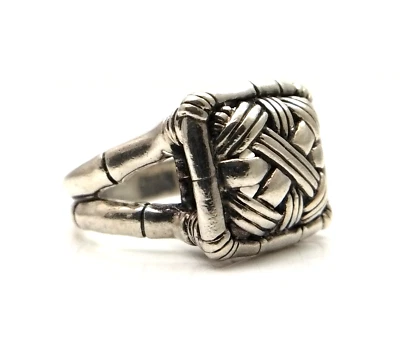 Anillo de bambú rectangular tejido de plata esterlina John Hardy tamaño 6,5 circonitas Foto 1 de 4