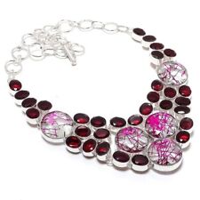Pink Rutile Quartz, Garnet Gemstone 925 Sterling Silver Jewelry Necklace 18"