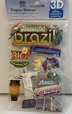 Paper House Production 3D Stickers BRAZIL 11 Piece Scrapbook Embellishments NOS - Image 1 of 4