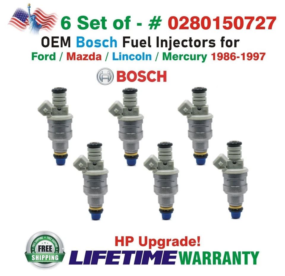 OEM x6 Bosch HP Upgrade Fuel Injectors for 1986-1997 MERCURY/FORD/LINCOLN/MAZDA - Image 1 of 4