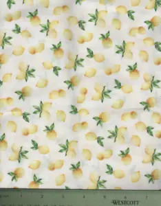 Fabric Yellow Lemons on White Green Leaves Fruit 100% Cotton Quilt 5/8 Yard NEW - Picture 1 of 3