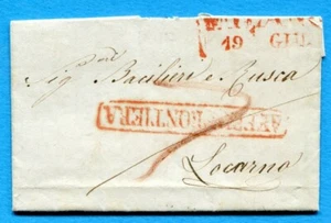 1847 MILANO stamp.rosso + data + AFFR.FRONTIERA per LOCARNO (208769) - Imagen 1 de 2
