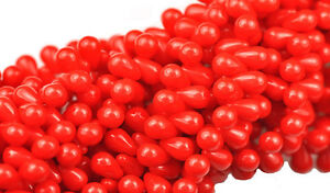 100 Opaque Red Glass Tear Drop Beads 6MM