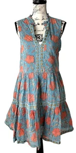 Oliphant Mohn Kleid Blumen Boho ärmellos türkis orange Baumwolle Damen Größe M - Bild 1 von 9