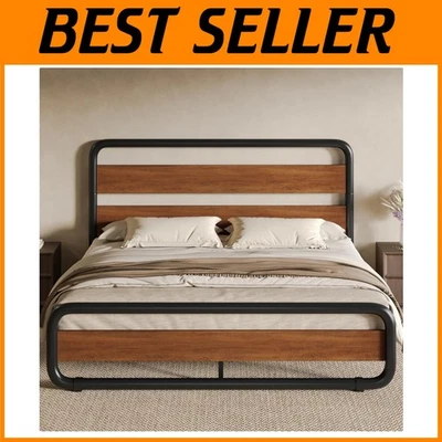 Marco de cama vintage de nogal tamaño completo - Fácil montaje con diseño resistente a chirridos Foto 1 de 4