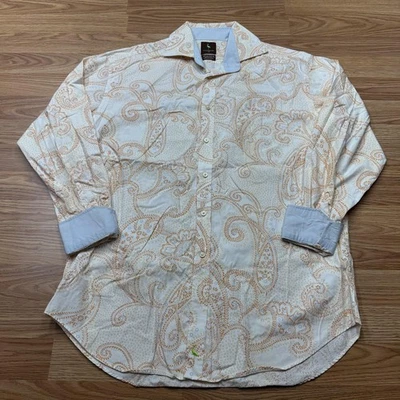 TailorByrd Shirt Mens Large White Orange Paisley Long Sleeve Button Up Casual - Image 1 of 4
