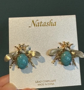 Natasha Couture Ohrringe Gold und Türkis Biene - Neu - Bild 1 von 6