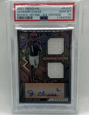 2021 Obsidian Rookie Jersey Ink Ja'Marr Chase /75 RJI-JC Electric Etch Orange - Image 1 of 2