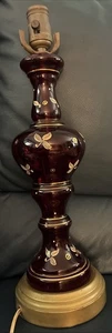 Rubinrotes Glas handbemalt Tischlampenfuß Goldrand 17 1/2 Zoll hoch Vintage - Bild 1 von 15