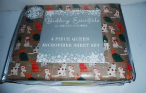 SET LENZUOLA ASHLEY COOPER 4 PZ QUEEN MICROFIBRA VACANZE NATALE GATTI NUOVO - Foto 1 di 1