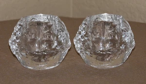Kosta Boda Sweden Crystal SNOWBALL Votive Tea Light 4" Candle Holders Set - Picture 1 of 6