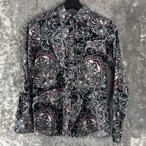 Chaps Size S Dark Floral Paisley Print Casual Button Top Colorful Long Sleeve - Picture 1 of 8