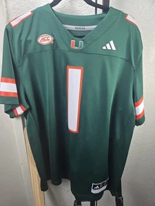 Addidas Green Miami Hurricanes Large Football Jersey #1 - Picture 1 of 7