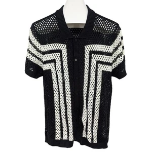 Forever 21 Crochet Knit Button Up Shirt Men Size L Mesh Retro 90s Y2K Festival - Picture 1 of 8