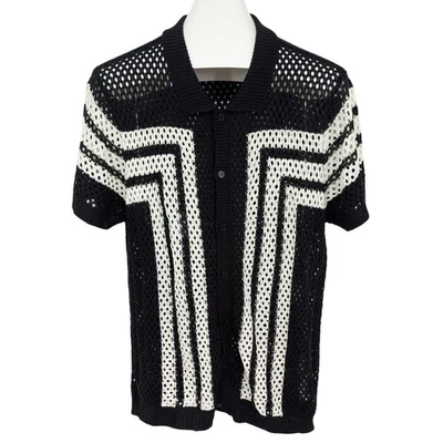 Forever 21 Crochet Knit Button Up Shirt Men Size L Mesh Retro 90s Y2K Festival - Image 1 of 4