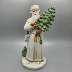 Vintage Enesco Santa Claus Figurine in White Robe Holding Tree – Christmas Decor - Picture 1 of 6
