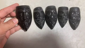 wholesales 5pcs 3.0''~3.2''   natural black obsidian  Carved mask - Picture 1 of 2