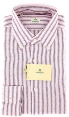 Camisa Luigi Borrelli Rosa Rayas - Extra Delgada - 15.5/39 - (EV175RALPH) Foto 1 de 4