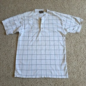 Eddie Bauer Shirt Mens Medium Tall Short Sleeve Henley Heather Gray Check USA - Picture 1 of 7