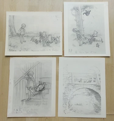 4 x Winnie the Pooh Illustrations by Artist E. H. Shepard, 4 Original Drawings - Image 1 of 4