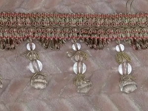 Fransen Quasten Kristall Perlen 3,5 in W Borte Pfirsich Hellbraun Farbe 6 Yds 5 Stück LESEN - Bild 1 von 2