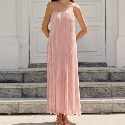 Огромный розовый плиссированные макси платье маленький новый с Ярлыками спагетти ремень вечеринки свадьбы - Изображение 1 из 4