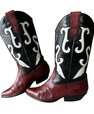 Nine West Romnee Cowboy Boots 90’s Y2K Red Black Leather Western Snip Toe 8.5M - Image 1 of 4